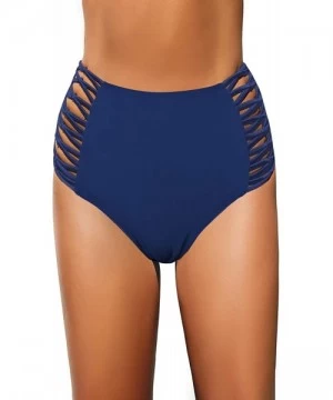 Tankinis Women High Waisted Bikini Bottoms Ruched Swim Brief Short Tankinis - Navy Blue-lace Up - C5193G930HW