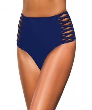 Tankinis Women High Waisted Bikini Bottoms Ruched Swim Brief Short Tankinis - Navy Blue-lace Up - C5193G930HW