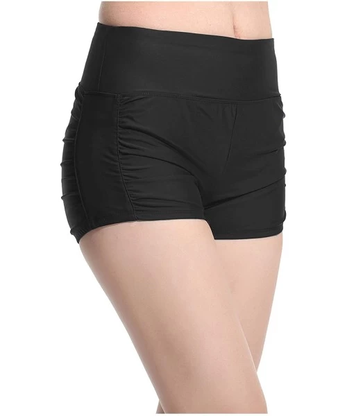 Board Shorts Women's Stretchy Fitness Swimming Trunks Solid Color Flat Pants - Black - CM189TM2Q5I