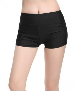 Board Shorts Women's Stretchy Fitness Swimming Trunks Solid Color Flat Pants - Black - CM189TM2Q5I