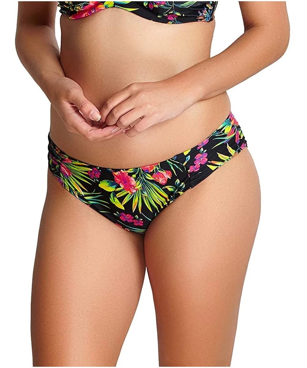 Tankinis Anya Print Gathered Swim Brief SW1295 - Black Palm - CW18OE3MW3Q