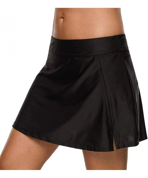 Bottoms Womens Swim Skirt with Brief Tummy Control Tankini Short Solid Skort - Black-side Slit - CU18DMXZ609