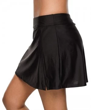 Bottoms Womens Swim Skirt with Brief Tummy Control Tankini Short Solid Skort - Black-side Slit - CU18DMXZ609