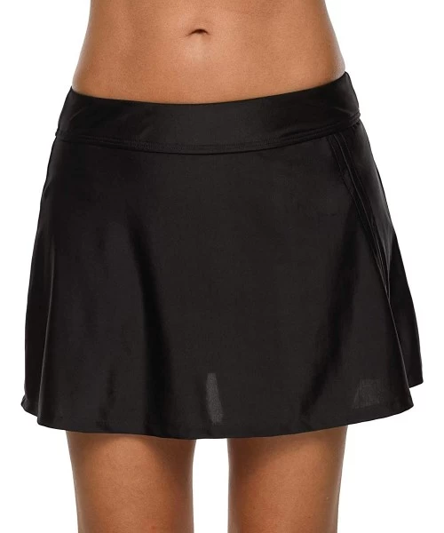 Bottoms Womens Swim Skirt with Brief Tummy Control Tankini Short Solid Skort - Black-side Slit - CU18DMXZ609