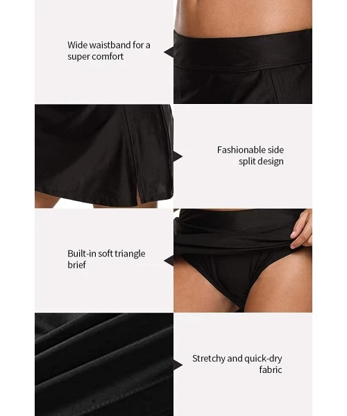 Bottoms Womens Swim Skirt with Brief Tummy Control Tankini Short Solid Skort - Black-side Slit - CU18DMXZ609