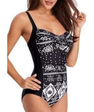 Racing One Piece Swimsuits for Women Ruched Bathing Suits Plus Size Swimwear Slimming Monokini - Classical Print - C519600YZES