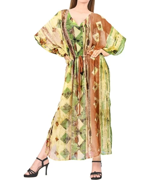 Cover-Ups Women's Caftan Tunic Kimono Dress Summer Evening Party Drawstring A - Pumpkin Orange_y735 - CC1938LD938