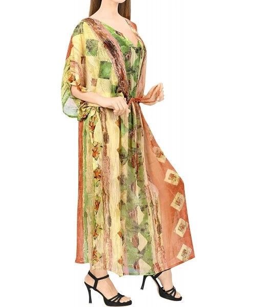 Cover-Ups Women's Caftan Tunic Kimono Dress Summer Evening Party Drawstring A - Pumpkin Orange_y735 - CC1938LD938