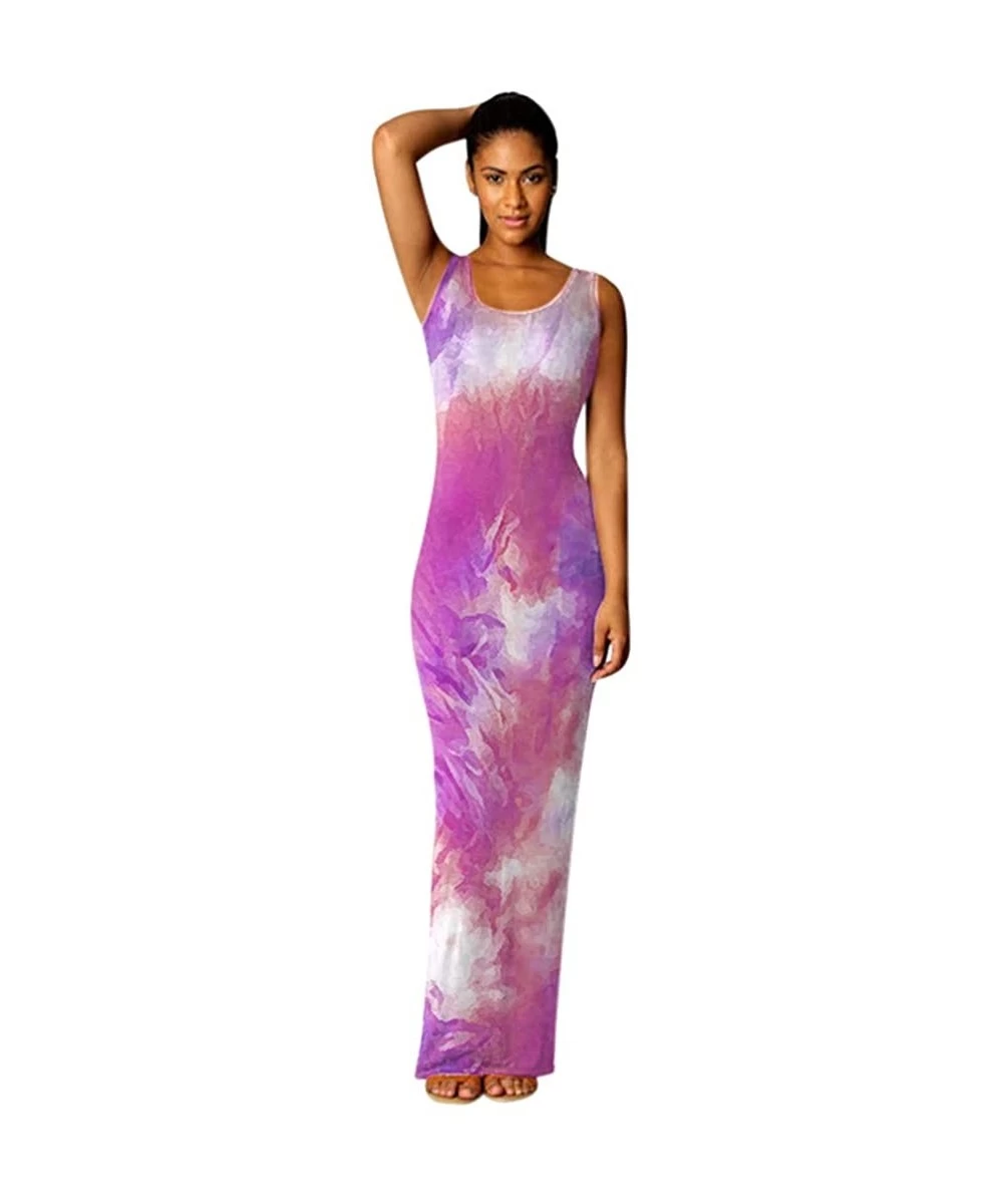 Racing Womens Tie Dye Print Casual Maxi Long Dress Boho Summer Empire Waist Maxi Dress-Sleeveless Tie Dye Dress Tank Maxi Dre...