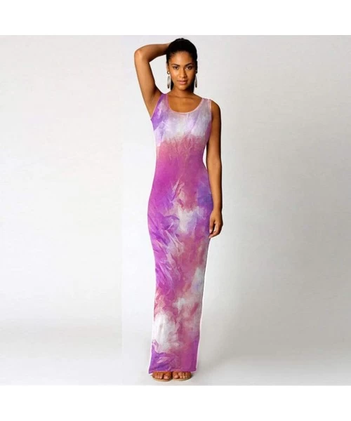 Racing Womens Tie Dye Print Casual Maxi Long Dress Boho Summer Empire Waist Maxi Dress-Sleeveless Tie Dye Dress Tank Maxi Dre...