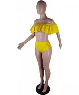 Sets Off The Shoulder Ruffle Bathing Bikini Crop Two Piece Tankini Womens Ruched Swimsuit 1016 - Yellow - C618RT3NM7E