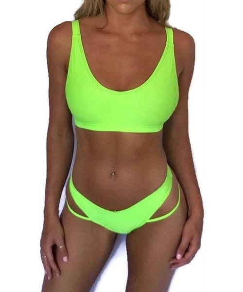 Sets Cheeky Bikini Set - 80's" - Brazilian Push Up 2-Piece Swimsuit for Women - Neon Green - CV19CWXEH5U