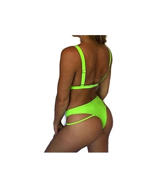 Sets Cheeky Bikini Set - 80's" - Brazilian Push Up 2-Piece Swimsuit for Women - Neon Green - CV19CWXEH5U