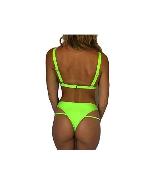 Sets Cheeky Bikini Set - 80's" - Brazilian Push Up 2-Piece Swimsuit for Women - Neon Green - CV19CWXEH5U