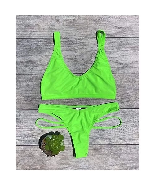 Sets Cheeky Bikini Set - 80's" - Brazilian Push Up 2-Piece Swimsuit for Women - Neon Green - CV19CWXEH5U