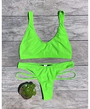 Sets Cheeky Bikini Set - 80's" - Brazilian Push Up 2-Piece Swimsuit for Women - Neon Green - CV19CWXEH5U