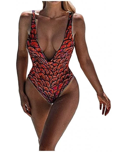 Bottoms Lady Women Scale Beach Jumpsuit Bikini Set Swimsuit One Piece Swimwear - Red - CV194CU6D03