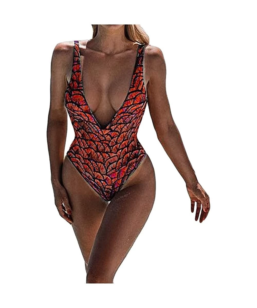 Bottoms Lady Women Scale Beach Jumpsuit Bikini Set Swimsuit One Piece Swimwear - Red - CV194CU6D03