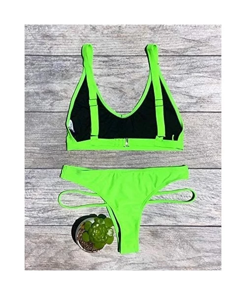 Sets Cheeky Bikini Set - 80's" - Brazilian Push Up 2-Piece Swimsuit for Women - Neon Green - CV19CWXEH5U