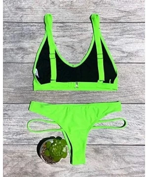 Sets Cheeky Bikini Set - 80's" - Brazilian Push Up 2-Piece Swimsuit for Women - Neon Green - CV19CWXEH5U