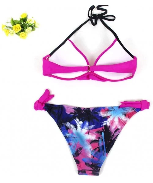 Sets Women's Swimsuit Halter Halter Strap Solid Print Bikini Set(A-Hot Pink-XL) - A-hot Pink - CE196U4S3WU