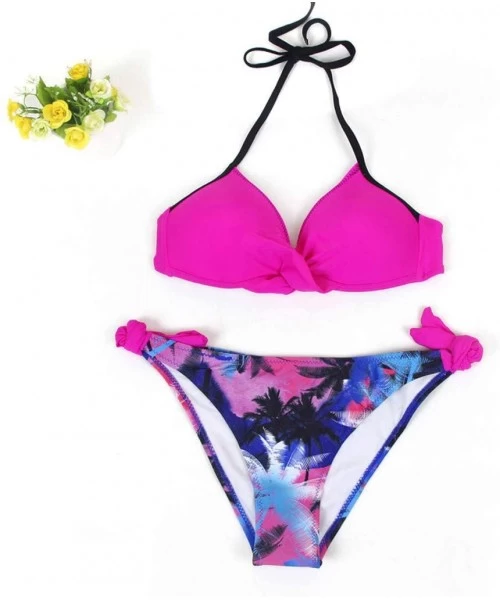 Sets Women's Swimsuit Halter Halter Strap Solid Print Bikini Set(A-Hot Pink-XL) - A-hot Pink - CE196U4S3WU