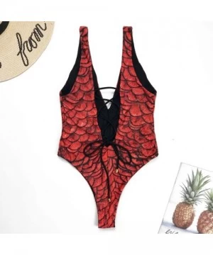 Bottoms Lady Women Scale Beach Jumpsuit Bikini Set Swimsuit One Piece Swimwear - Red - CV194CU6D03