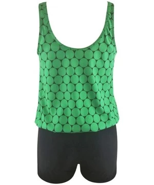 Sets Womens Plus Size Bikini Swimwear Two Piece Polka Dot Printed Loose Tank Vest Tops with Solid Color Boyshorts Green - CU1...