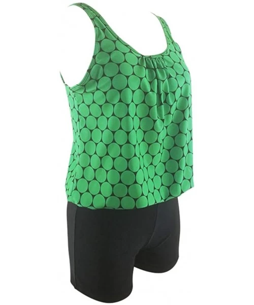 Sets Womens Plus Size Bikini Swimwear Two Piece Polka Dot Printed Loose Tank Vest Tops with Solid Color Boyshorts Green - CU1...