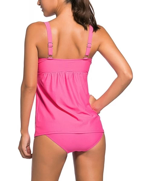 Sets 2020 Women's Two Pieces Swimwear Ruched Tankini Top with Triangle Bottoms S-XXXL - Rose - CQ18HRNHUI9