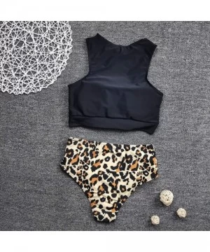 Sets Women's Leopard Print Tie Knot Front Crop Top High Waist Ruched Bikini Set Two Pieces Swimsuit Bathing Suit Black - CR19...