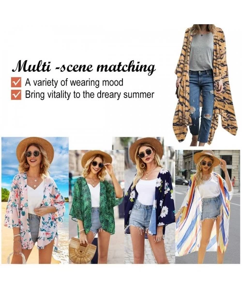 Cover-Ups Womens Floral Chiffon Casual Cardigan - Bikini Half Sleeve Kimono Shawl Sun Protection Blouses Beach Wear Cover ups...