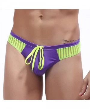 Briefs Man Swimming Camouflage Swim Trunks Sexy Low Waist Briefs Swimwear Summer - Purple - C6196DKOG72