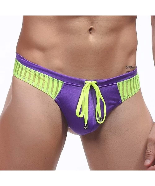 Briefs Man Swimming Camouflage Swim Trunks Sexy Low Waist Briefs Swimwear Summer - Purple - C6196DKOG72