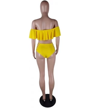 Sets Off The Shoulder Ruffle Bathing Bikini Crop Two Piece Tankini Womens Ruched Swimsuit 1016 - Yellow - C618RT3NM7E