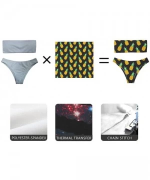 Sets Women's Strapless Vintage 90s Chic Printed Bandeau Bikini Thong Floral 2 Pieces Bathing Suits - Floral - CC18QXD9QA6