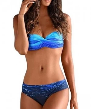 Sets Swimwear Women Bathing Suit- Bikini Set 2 Piece Gradient Beachwear Swimsuit with Padded - Z1-blue - CL18UHCDW6W