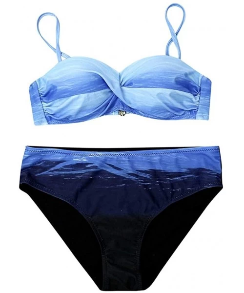 Sets Swimwear Women Bathing Suit- Bikini Set 2 Piece Gradient Beachwear Swimsuit with Padded - Z1-blue - CL18UHCDW6W