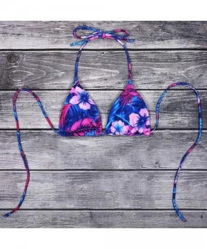 Sets Women's Sexy Halter Thong Bikini Top String Micro Triangle Bikini Top Swimsuit - Pink flower - CF19CZTYXNS