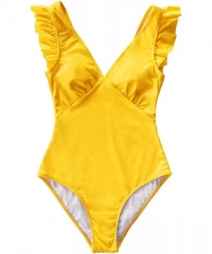 One-Pieces Women's Royal Elegance V Neck One Piece Swimsuit - Yellow - CH193US9G3M