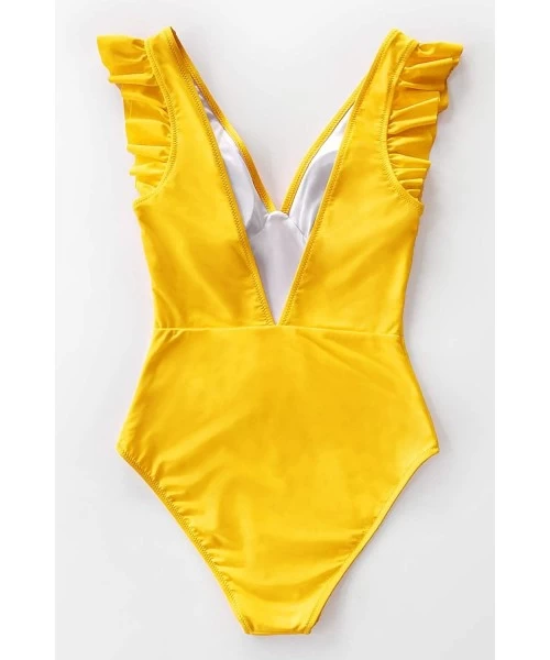 One-Pieces Women's Royal Elegance V Neck One Piece Swimsuit - Yellow - CH193US9G3M