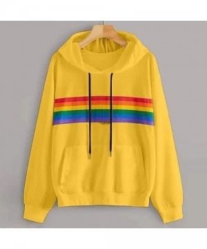 Cover-Ups Teen Girls Rainbow Sweatshirt Womens Crop Tops Patchwork Long Sleeve Stripe Pullover Hoodies - 11 Yellow - CS18YWCLNWN