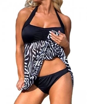 Tankinis Women's Zebra Tankini Swimwear with Panty Swimsuit Dress - Black Zebra - CQ12N1RNKDA