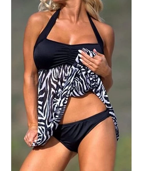 Tankinis Women's Zebra Tankini Swimwear with Panty Swimsuit Dress - Black Zebra - CQ12N1RNKDA