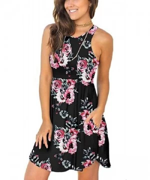 Cover-Ups Women's Summer Casual T Shirt Sundress Swimsuit Cover Ups with Pockets - Black Rose - CO19CMOX405