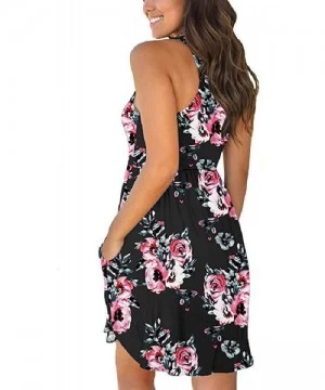 Cover-Ups Women's Summer Casual T Shirt Sundress Swimsuit Cover Ups with Pockets - Black Rose - CO19CMOX405