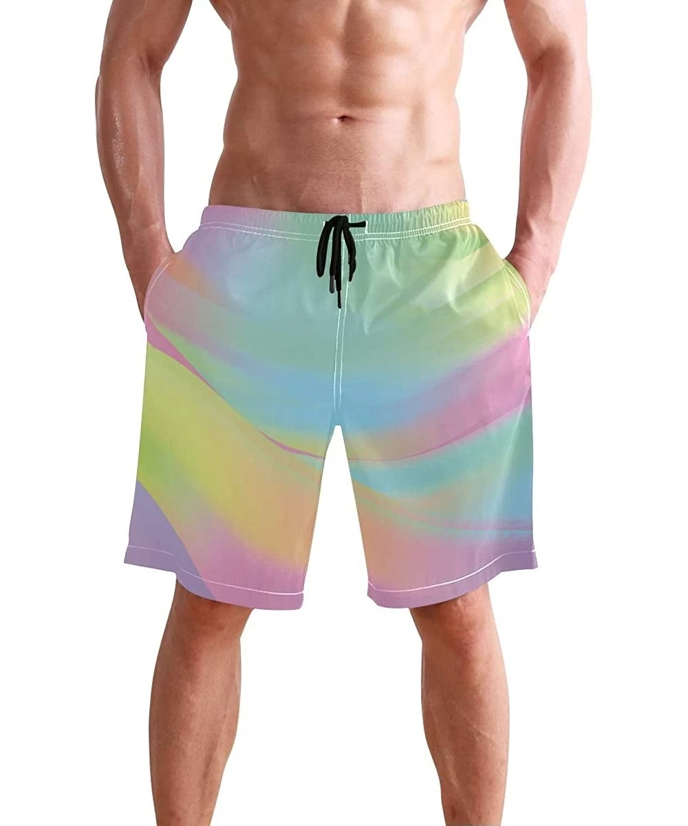 Racing Mens Swim Trunks Anchors Starfish Beach Board Shorts - Abstract Artistic Rainbow - CL18NX8Q083