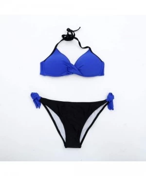 Sets Bikini Beachwear- Kimloog Womens Side-Tie Patchwork Halter Ruched Bathing Suit - Dark Blue - CO18OWACSSK