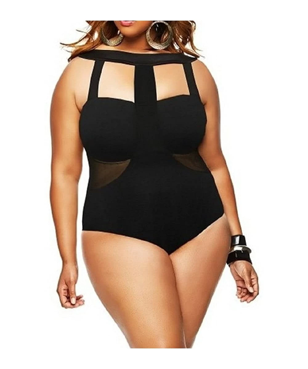 One-Pieces Plus Size Floral Print One-Piece Swimwear Monokinis Swimsuit - Black - C212DLVNF2V