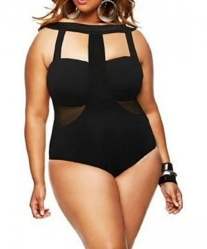 One-Pieces Plus Size Floral Print One-Piece Swimwear Monokinis Swimsuit - Black - C212DLVNF2V